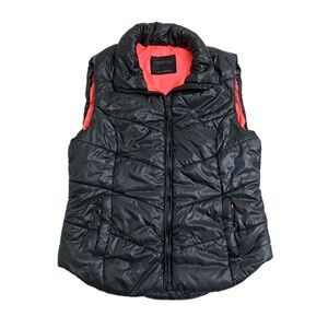 Aeropostale Women's Large Quilted Puffer Black Shiny Vest Jacket Y2K Ski Trail